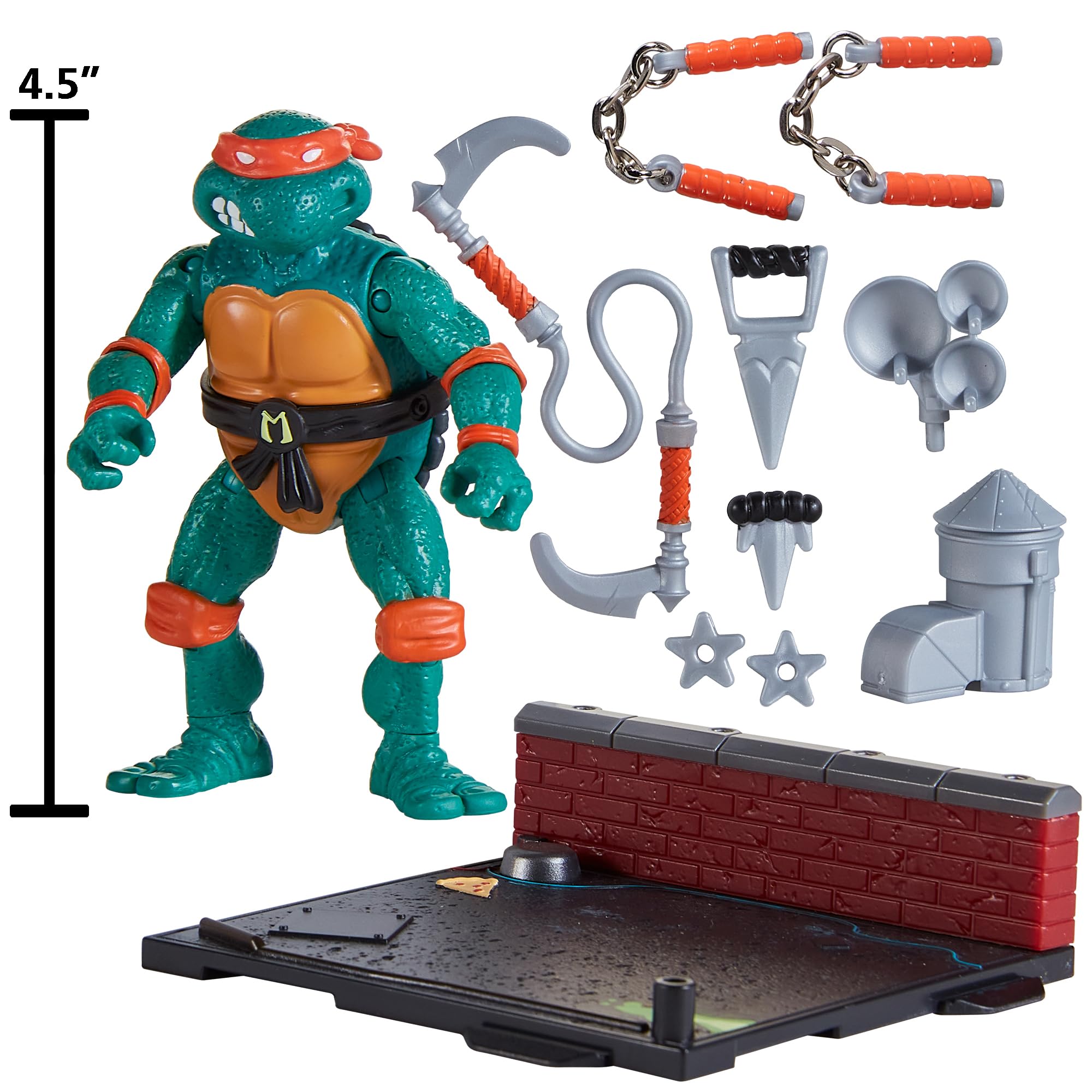 TMNT Michelangelo articulation detail showcases 13 points for versatile posing.