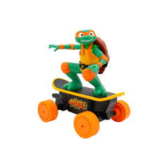 TMNT Mikey RC car side view highlights smooth control with nunchuck remote