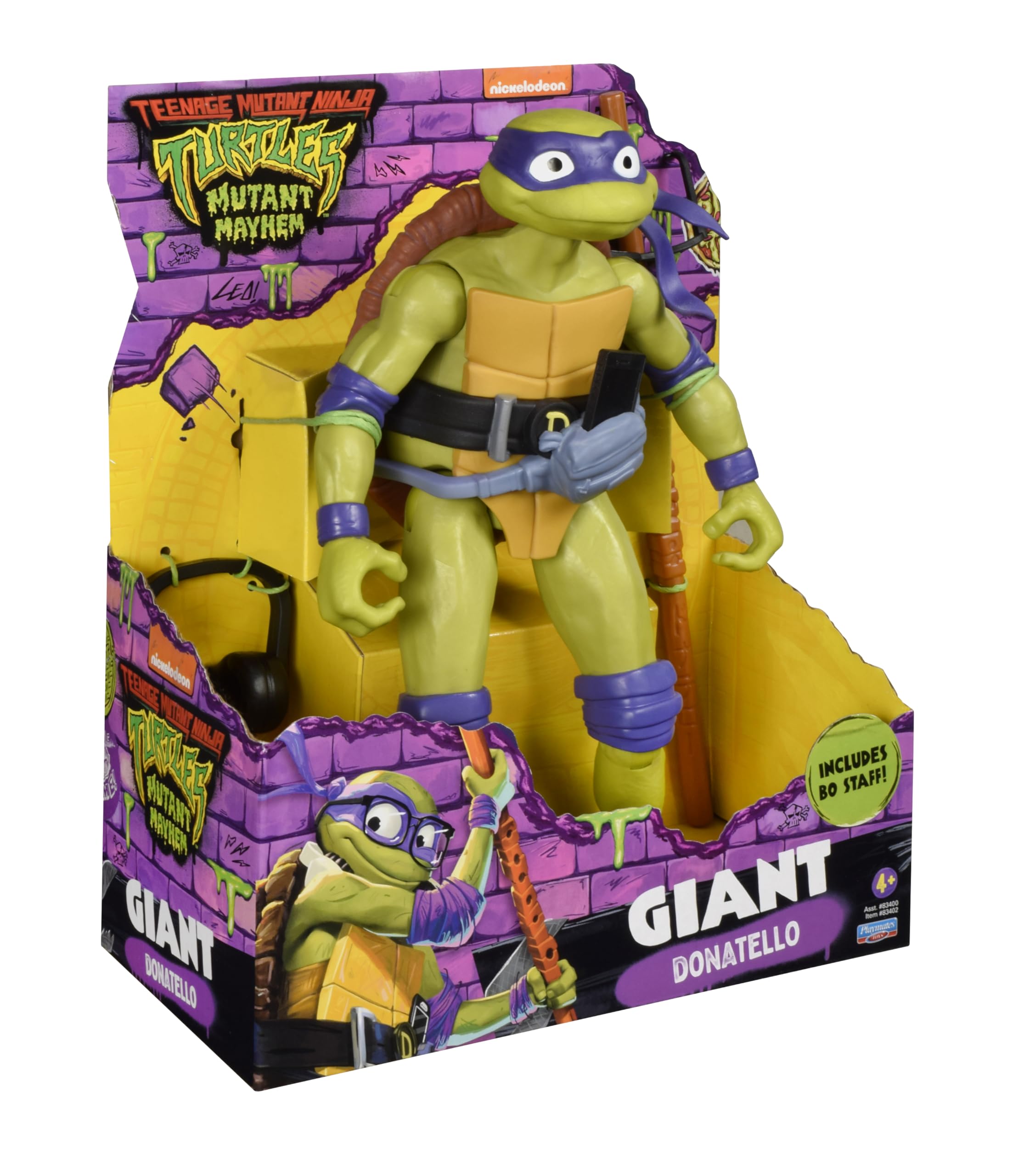TMNT Donatello movie packaging open tray with bright branding.