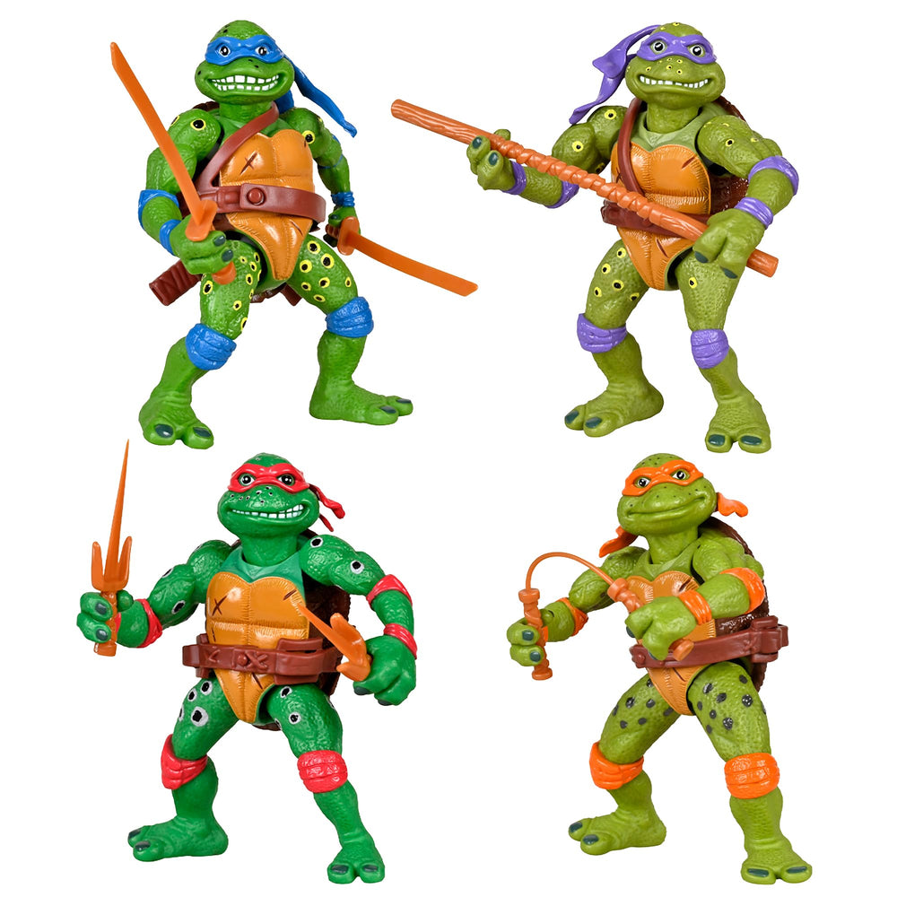 TMNT Micro Mutant Leonardo figure in dynamic display pose with authentic 1990s movie styling.
