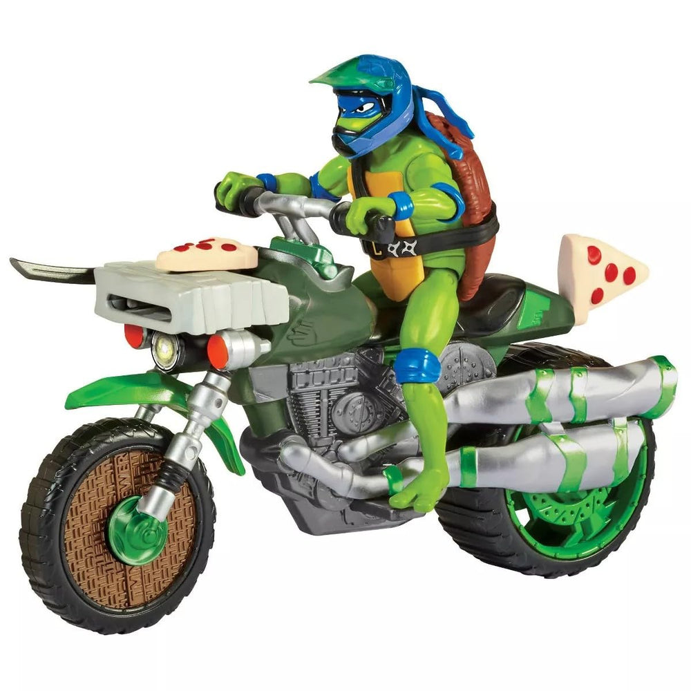 TMNT Mutant Mayhem Ninja Kick Cycle with Leo figure in action-ready pose