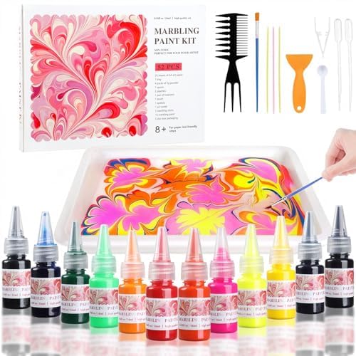 TMOL Marbling paints in 12 colors for kid-friendly swirl art projects.