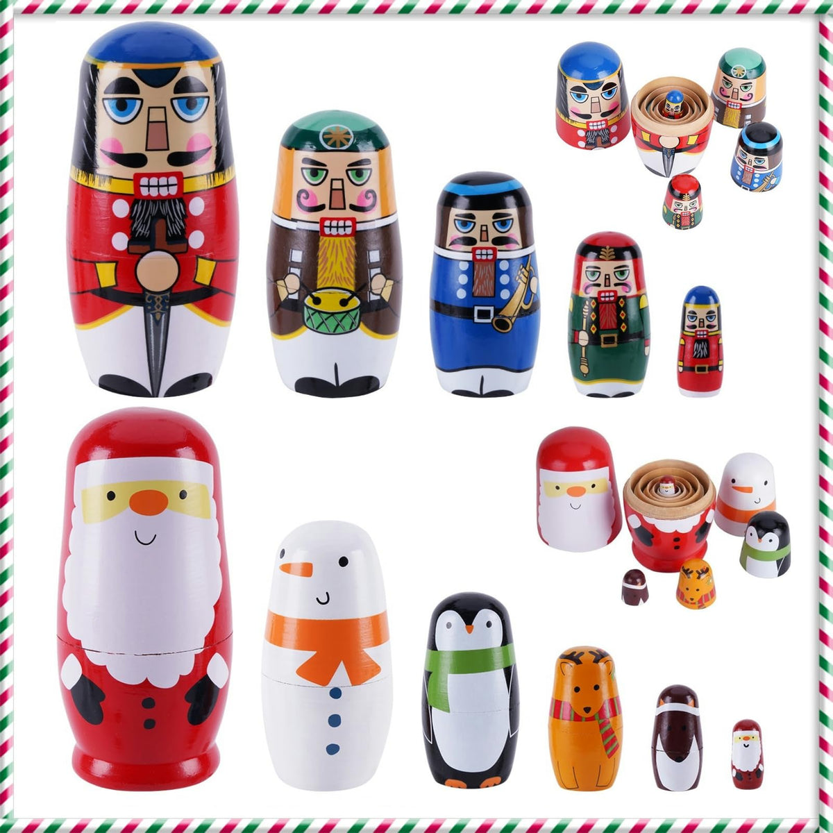 Tngan Christmas nesting dolls front view, festive home decoration