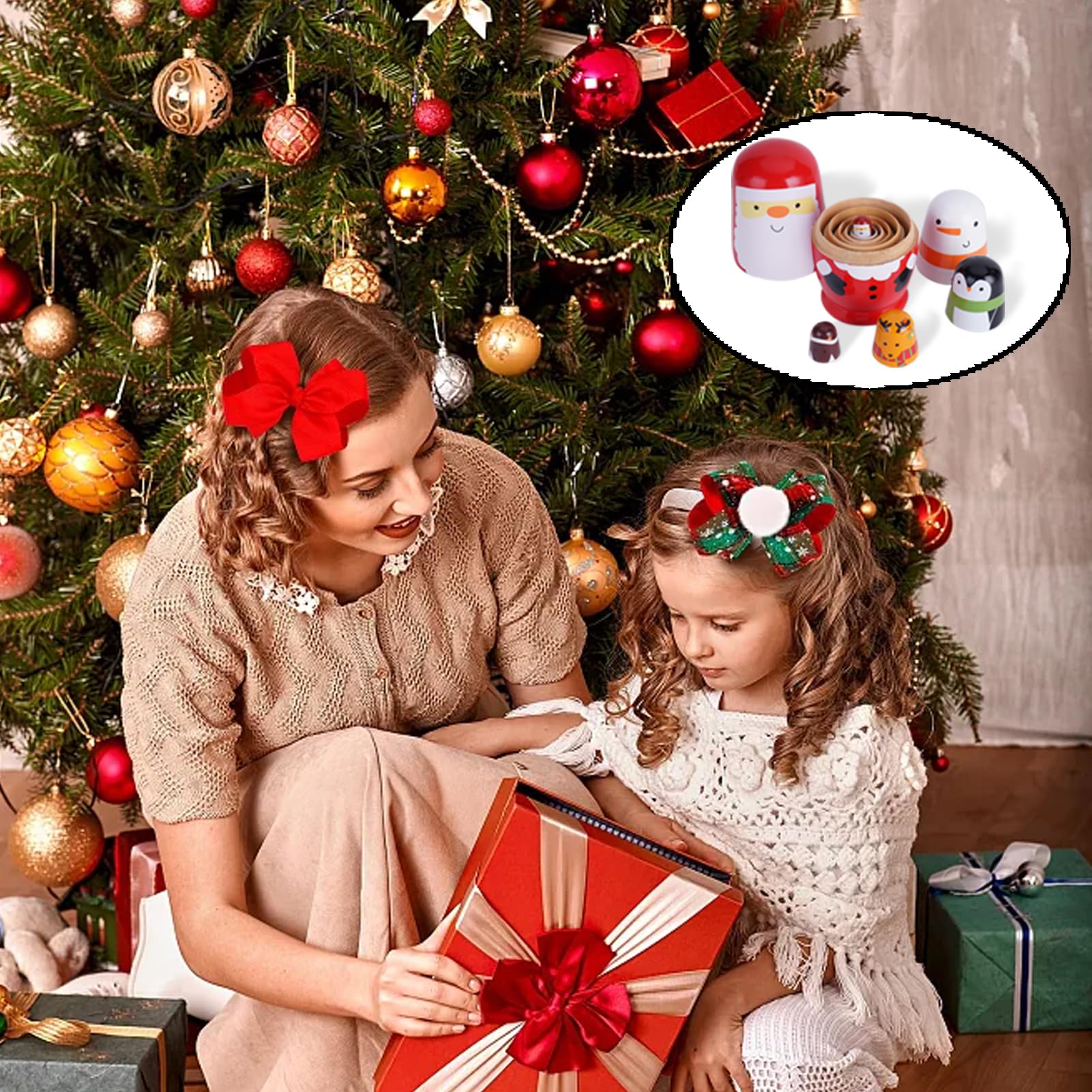 Tngan Christmas nesting dolls holiday table decor centerpiece