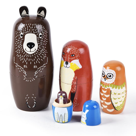Tngan Nesting Dolls 5pc Brown Bear set for playful learning and display.
