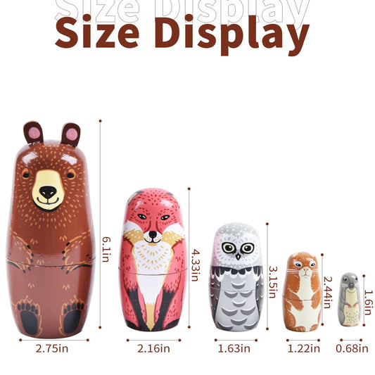 Tngan dog figure nest in the set for stacking fun.
