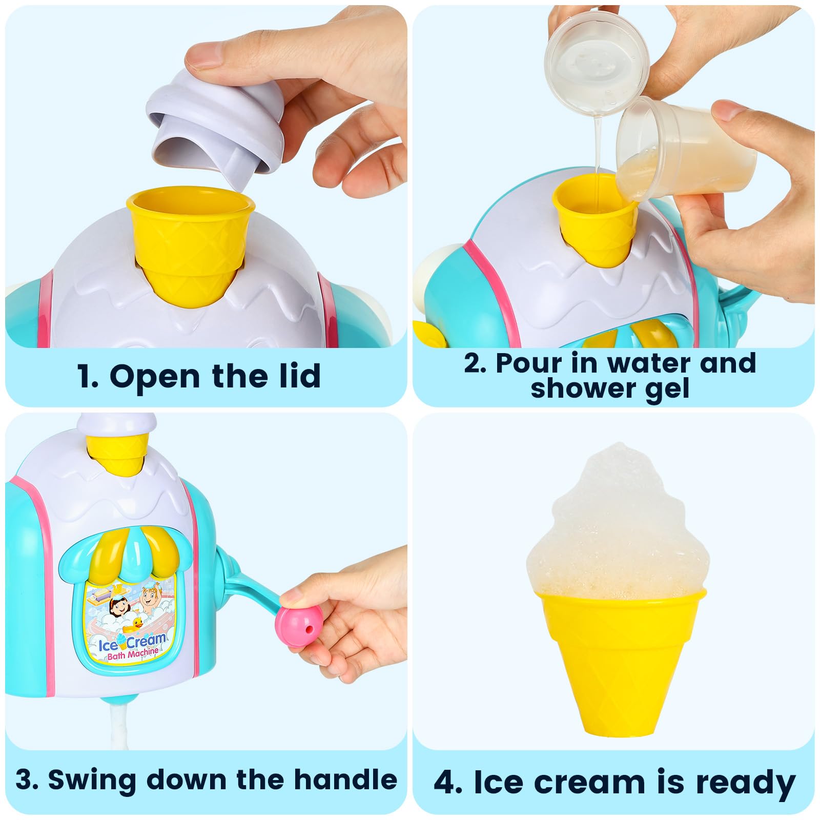 TNOIE foam maker bath toy produces bubbly foam for imaginative ice cream play