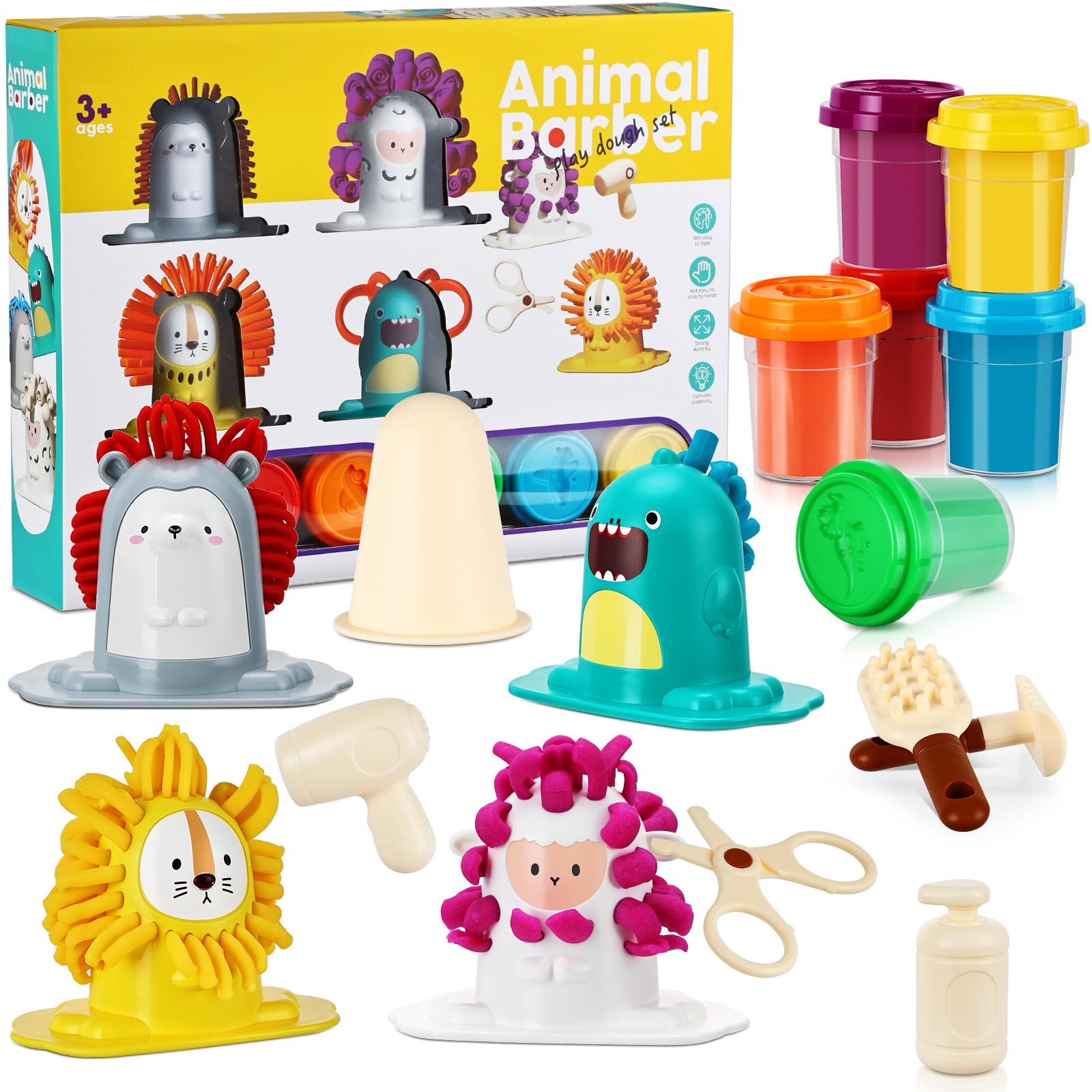 TNOIE play color dough animal barber set; spark creative pretend haircuts.