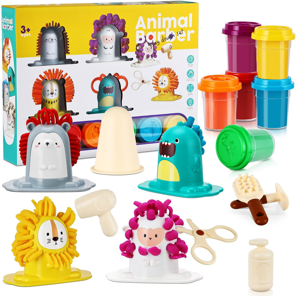 TNOIE play color dough animal barber set; spark creative pretend haircuts.
