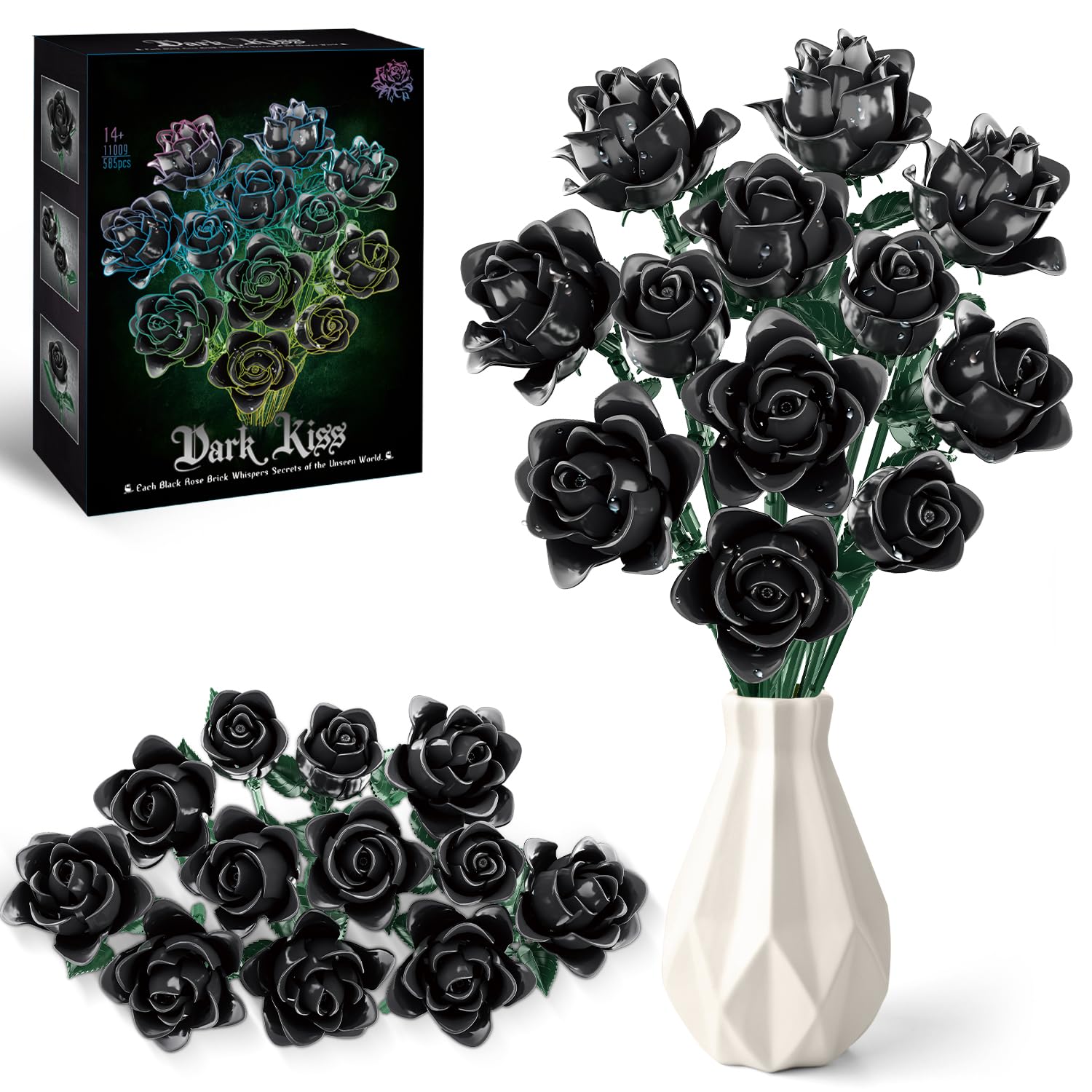 Tobocoy black rose bouquet with 585 pieces for bold decor