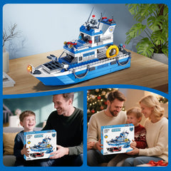 Tobocoy Police Boat Building Set detailed finish promotes engaging STEM-style construction.