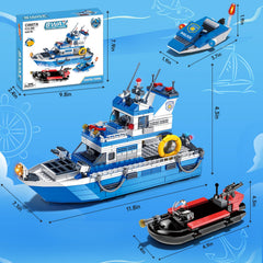 Tobocoy Police Boat Building Set with city police car pairing for coordinated missions.