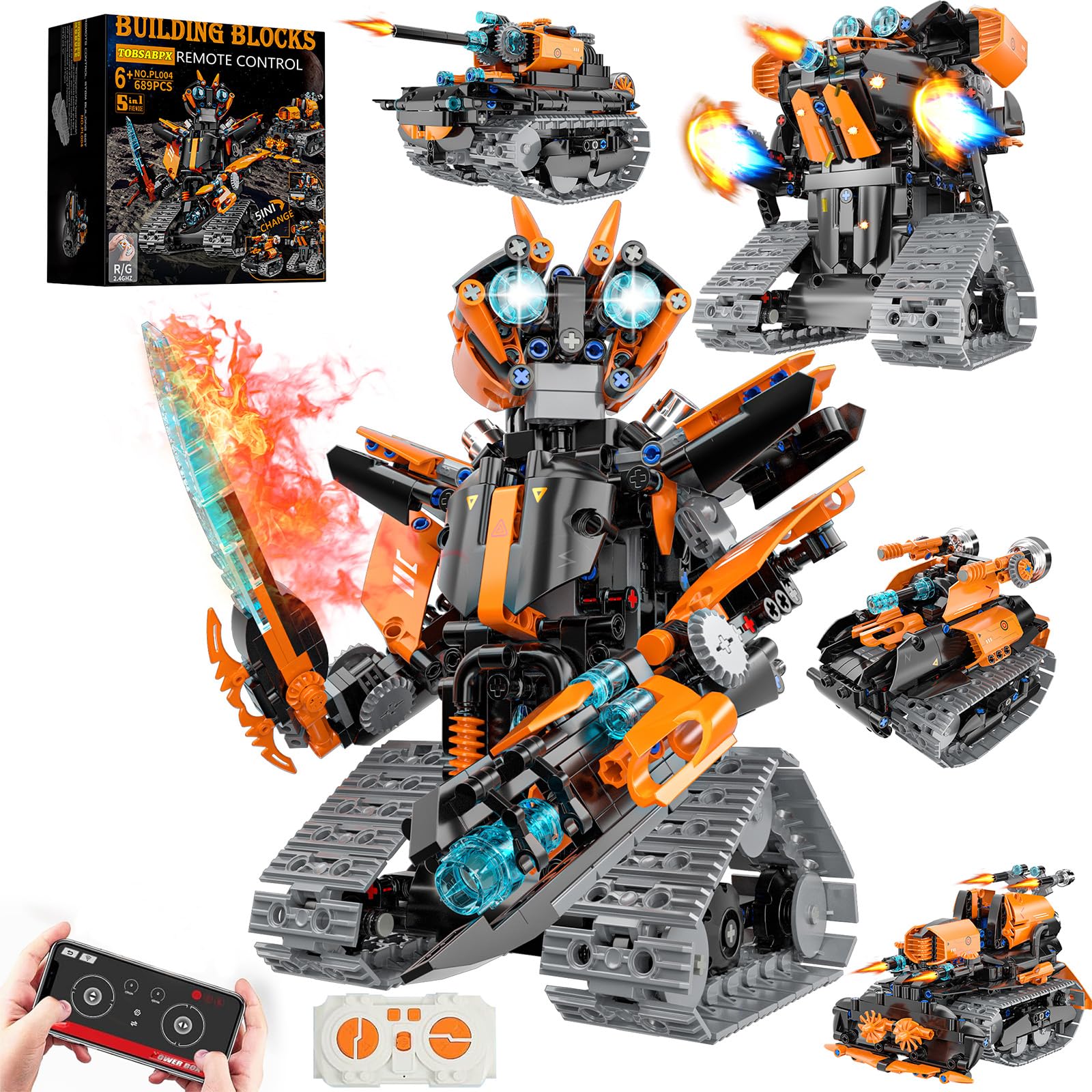 TOBSABPX 5-in-1 robot building kit front view for kids' STEM play and learning.