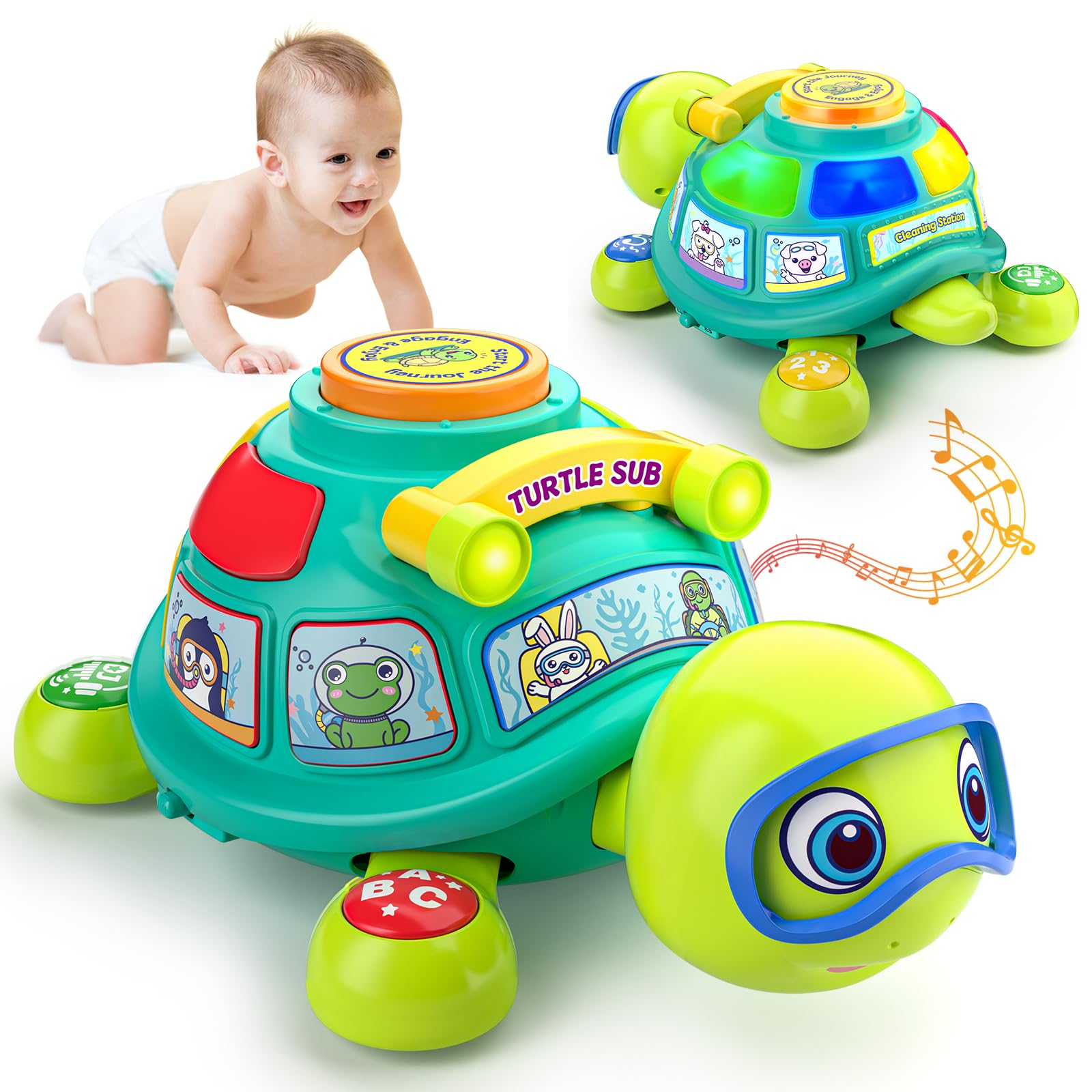 ToddlerCley musical turtle toy crawl boosts mobility during playtime
