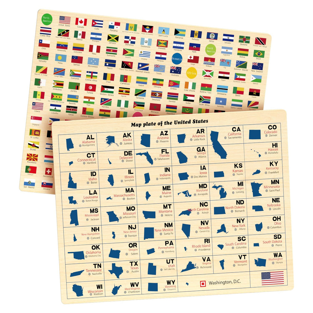 TOGELIN US map puzzle back side with state icons for geography exploration