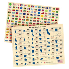 TOGELIN US map puzzle back side with state icons for geography exploration