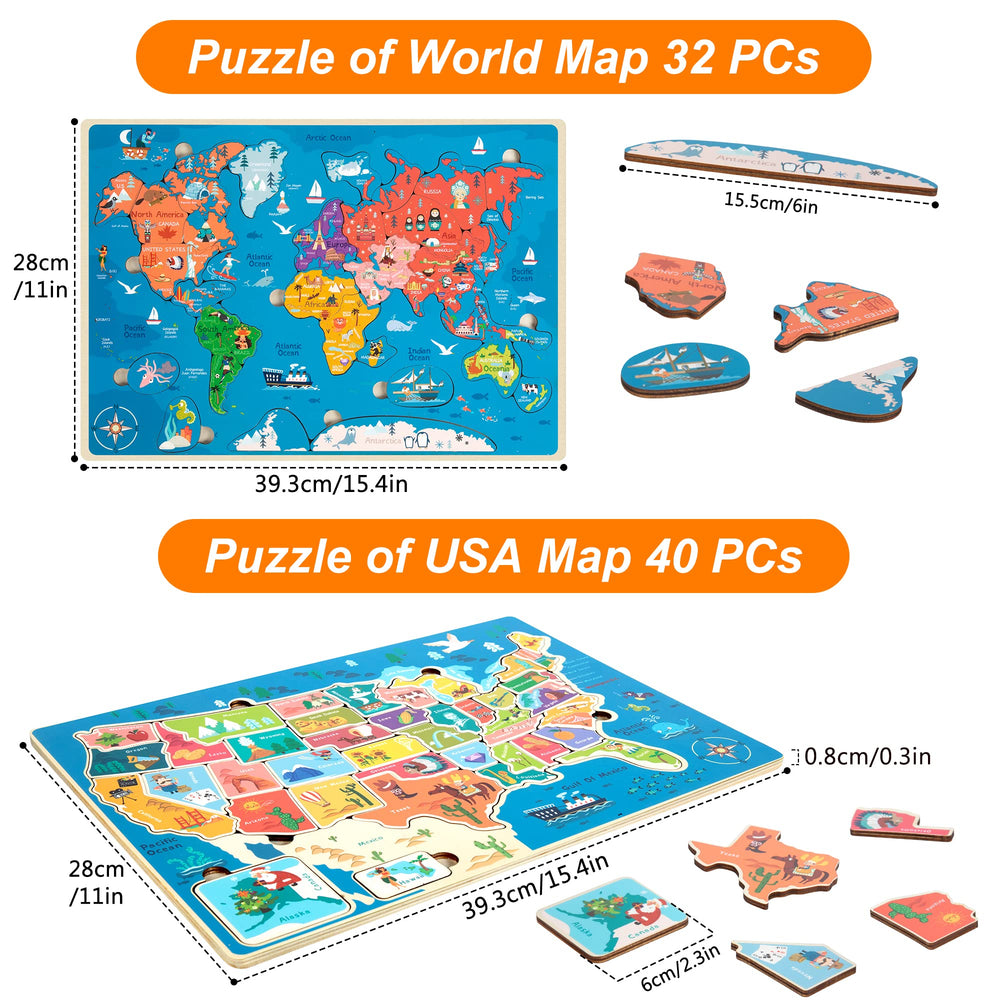 TOGELIN world map puzzle colorful illustrations highlighting continents and oceans for curious learners