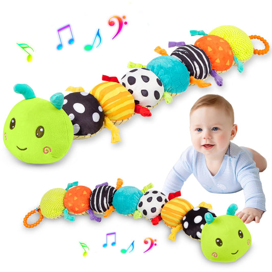 TOHIBEE baby caterpillar toy front view offers soft plush comfort and multisensory engagement.