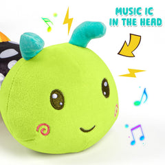 TOHIBEE caterpillar rattle close-up promotes tactile exploration and early auditory awareness.