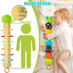 TOHIBEE caterpillar teether surface provides safe soothing during teething and hand-to-mouth play.