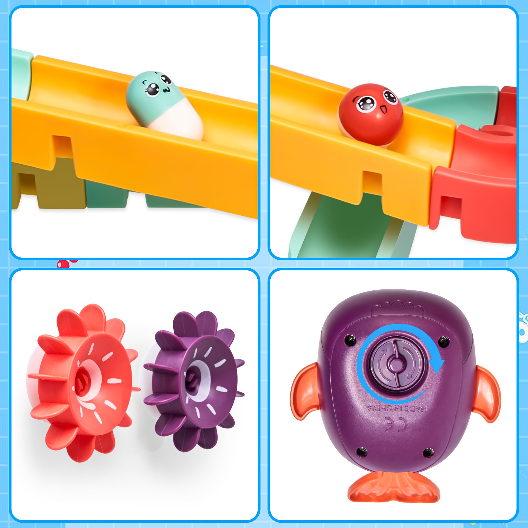 TOHIBEE suction cup spinners whirling under flowing water for excitement