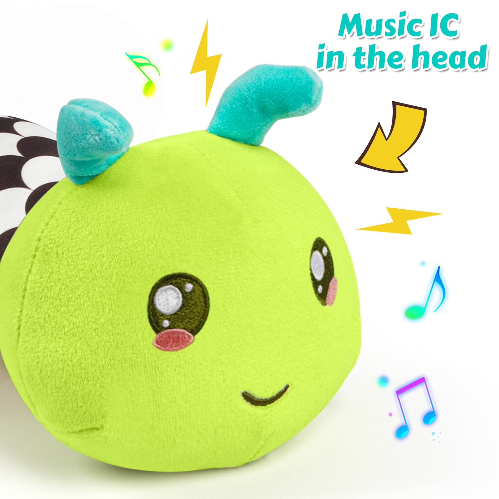 TOHIBEE caterpillar with crinkle and rattle stimulates touch and sound during play.