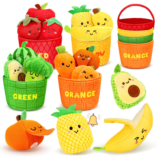 TOHIBEE plush fruit and vegetables for color sorting and sensory play.