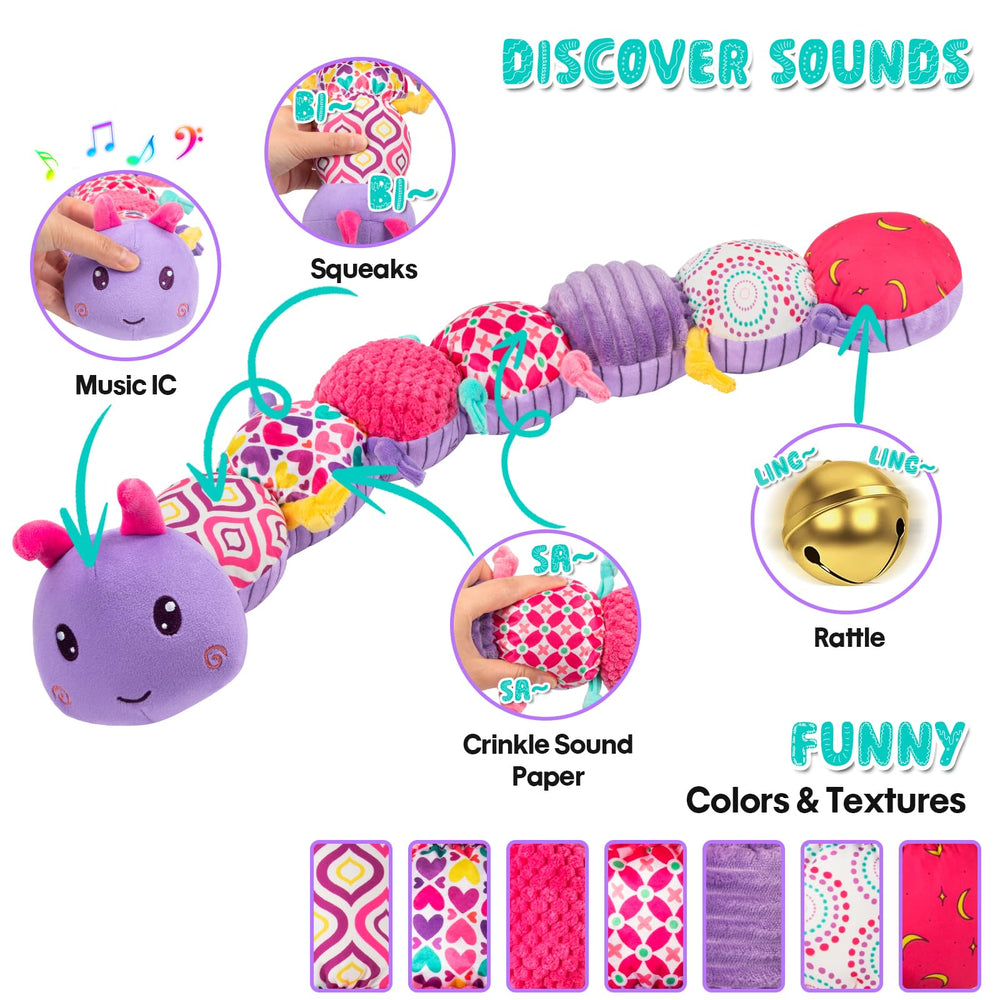 TOHIBEE sensory baby toy with crinkle and squeak supports visual and auditory exploration.