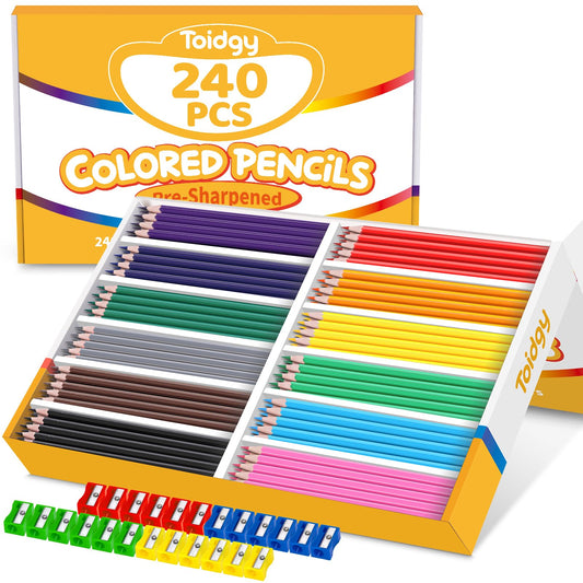 Toidgy 240-pack colored pencils bulk for classroom use with vibrant shading options.