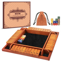 Toidgy four-player shut-the-box setup on wooden board for group play
