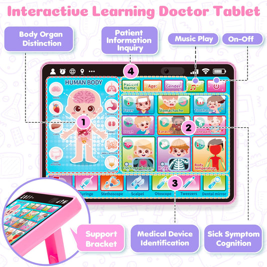 Toidgy interactive doctor tablet with sounds engages children during pretend medical play.