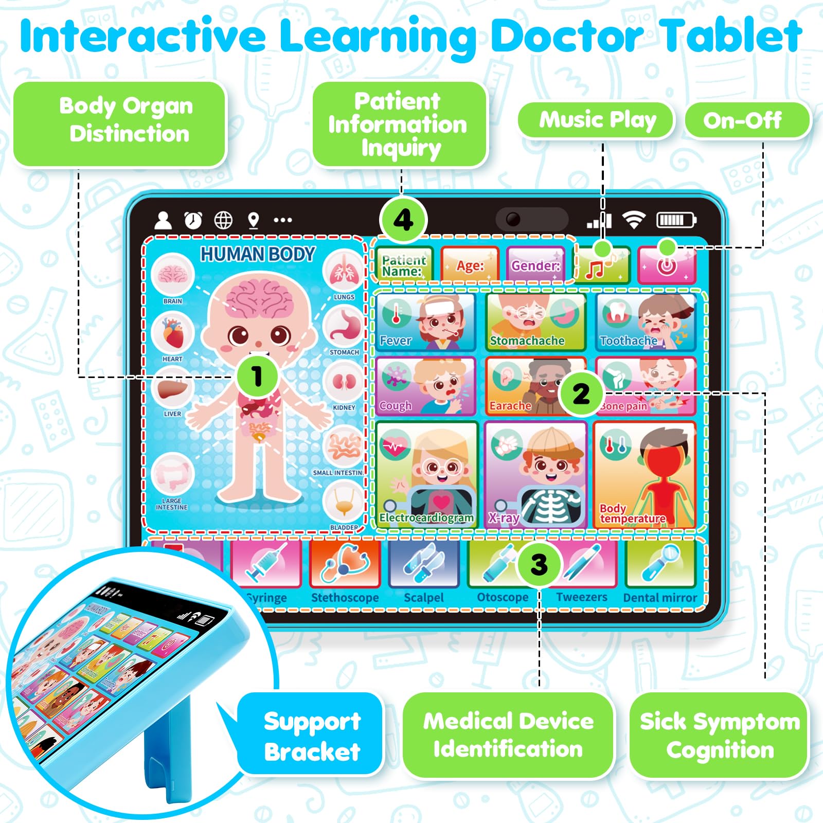 Toidgy medical tools including stethoscope and syringe for realistic doctor play