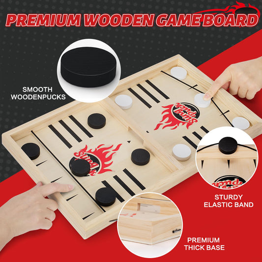 Toidgy wooden puck set with elastic ropes ready for smooth, fast shots