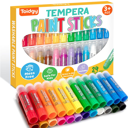 Toidgy Tempera Paint Sticks in 24 colors for vibrant classroom art projects.