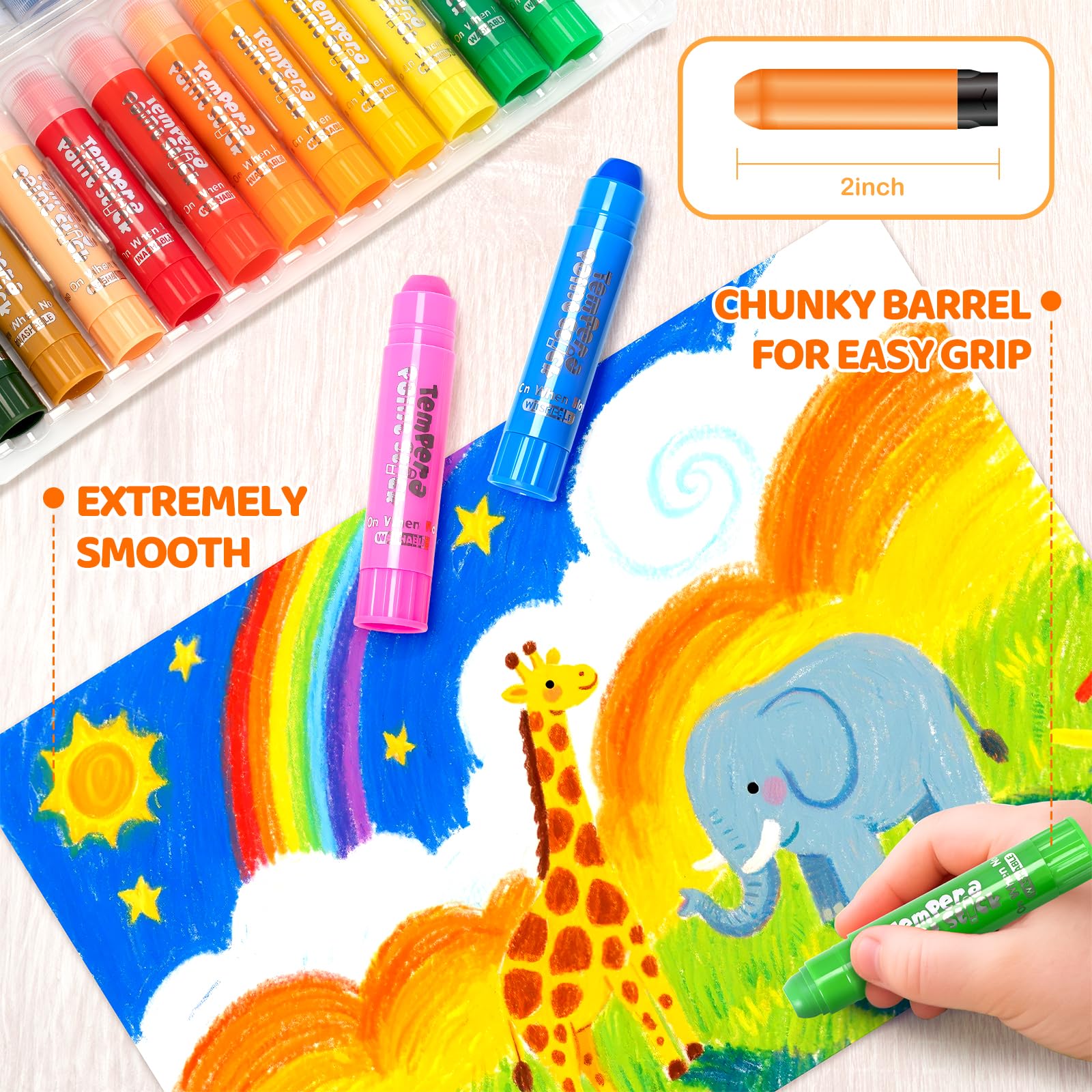 Toidgy Tempera Paint Sticks in hand with rotating design for easy coloring.