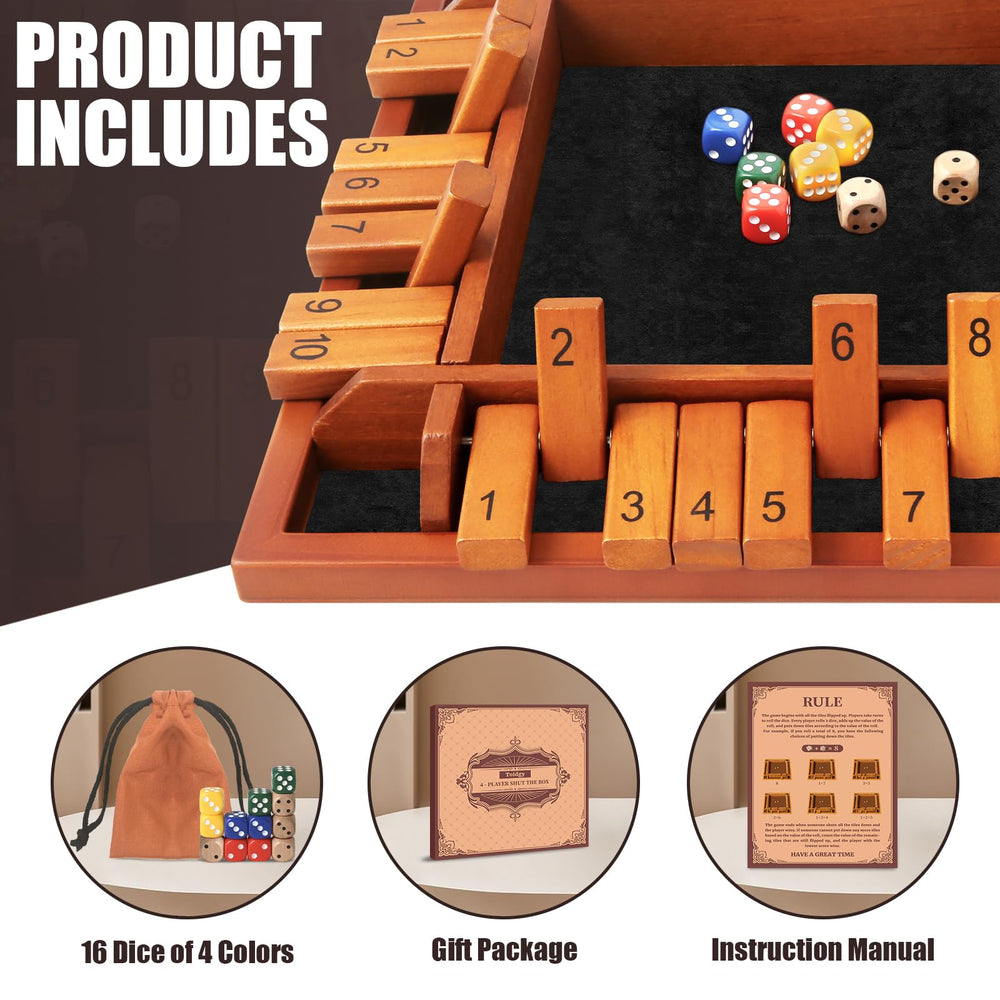 Toidgy wooden shut-the-box board with dice and tiles for hands-on math fun