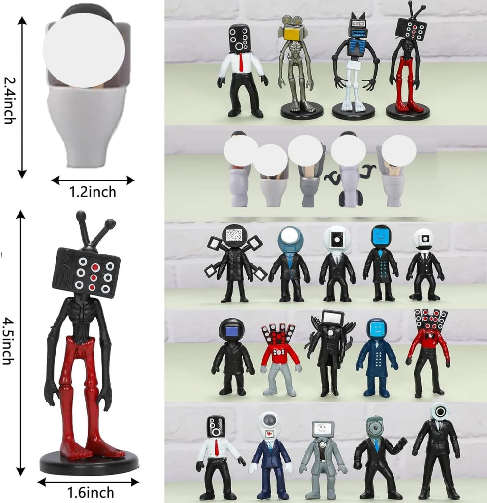 Toilet Cameraman figure set ideal for party decor and storytelling.