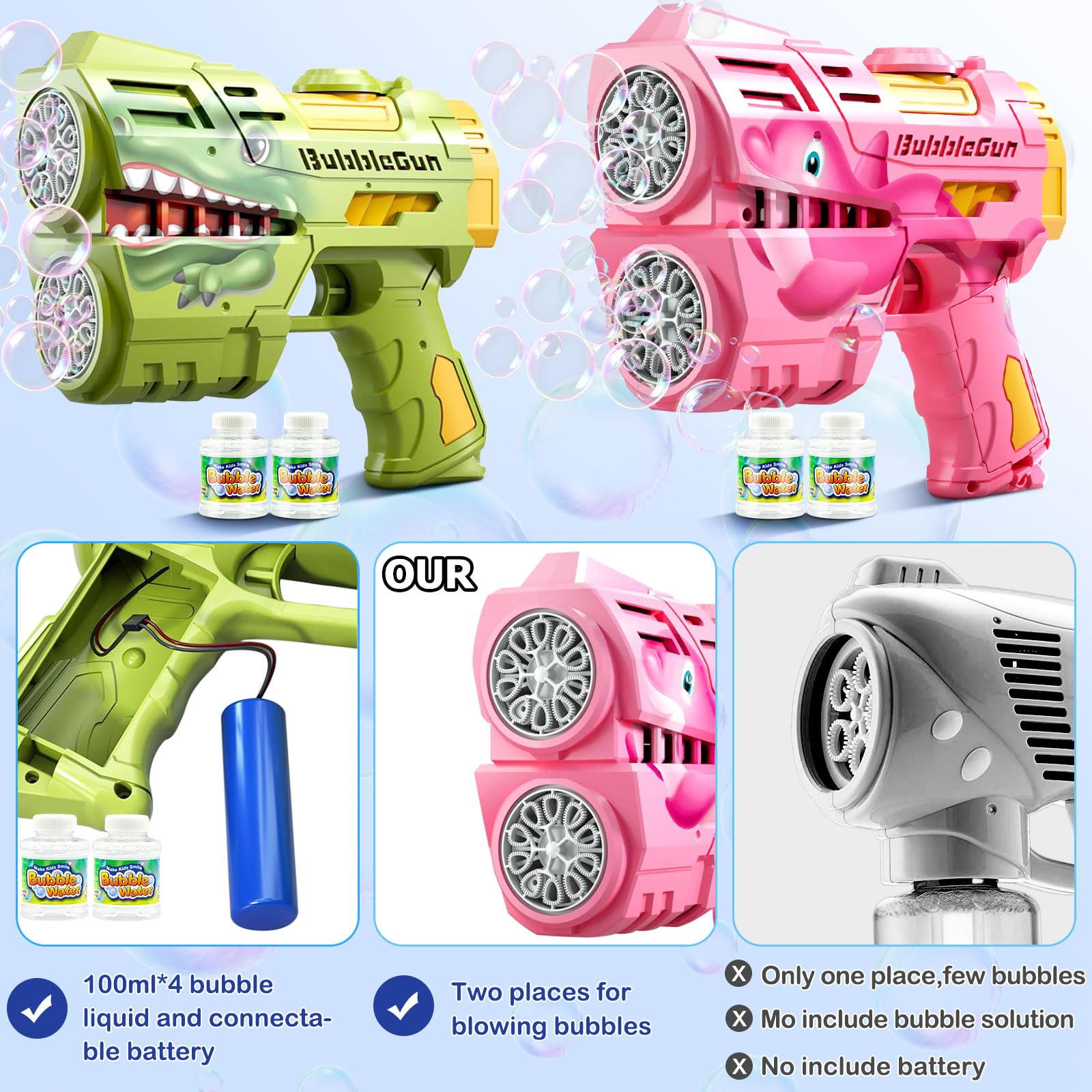 Toileum Bubble Guns LED lights add magical glow for day and night fun