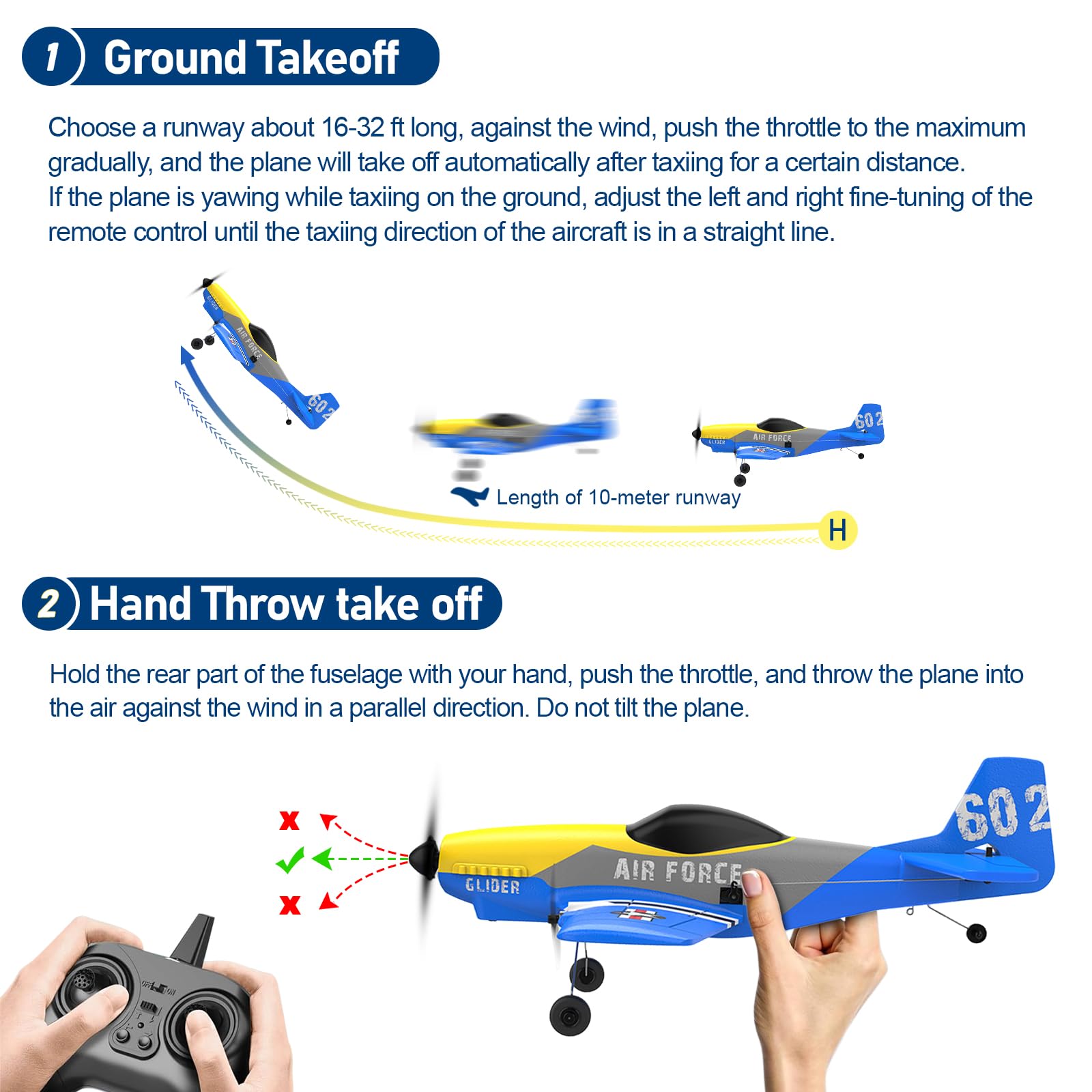 Toileum RC Plane 2.4GHz remote control offers precise responsiveness.