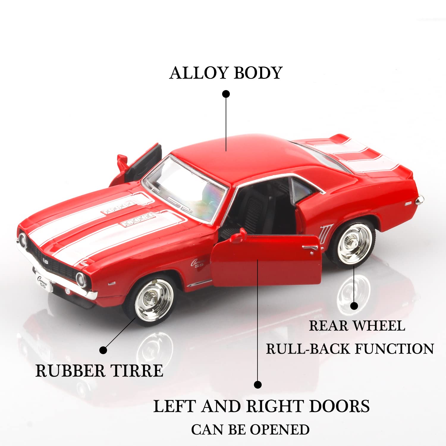 TOKAXI 1/36-scale Camaro SS pull-back action delivers quick, engaging toy car play.