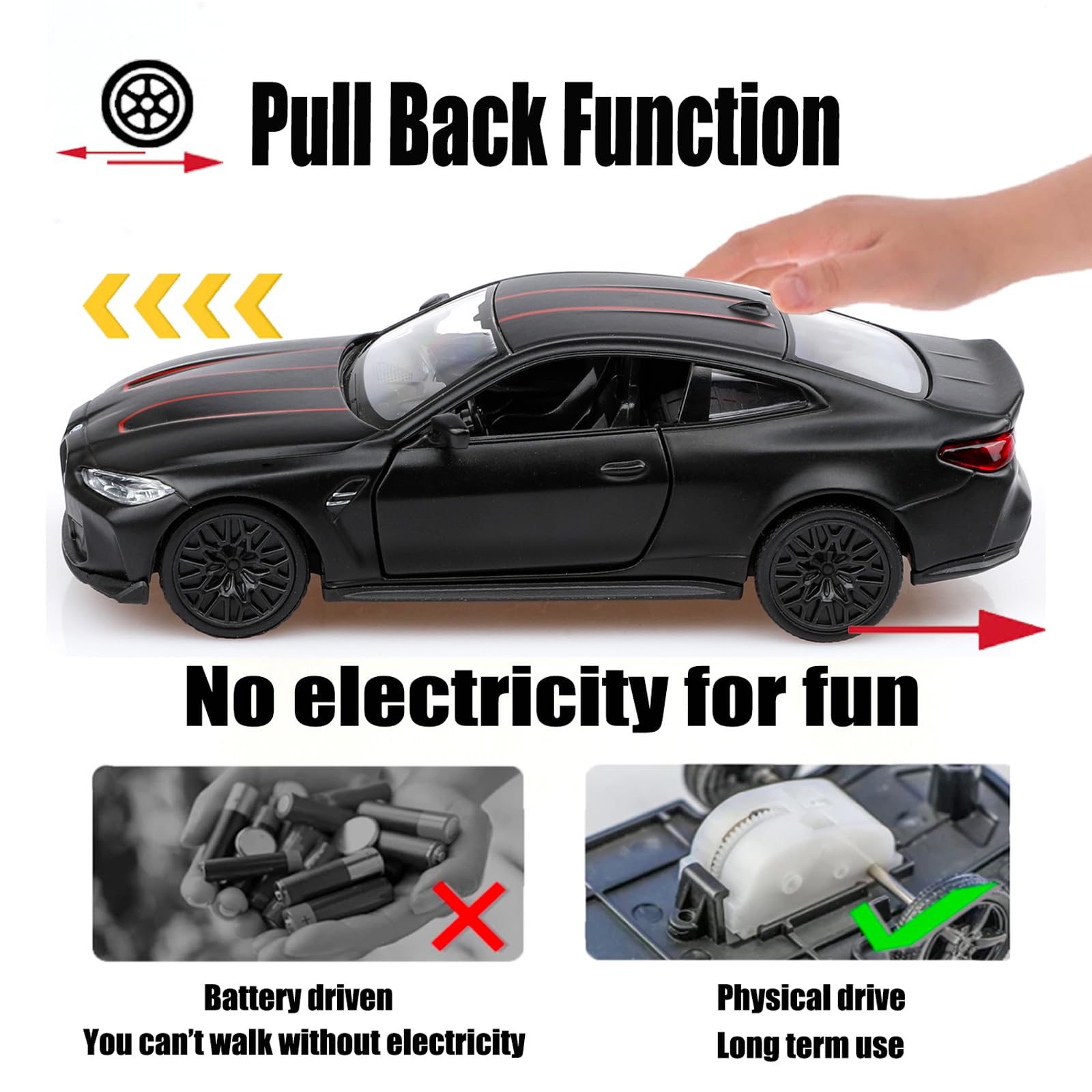 TOKAXI BMW M4 diecast with opening doors for interactive exploration.