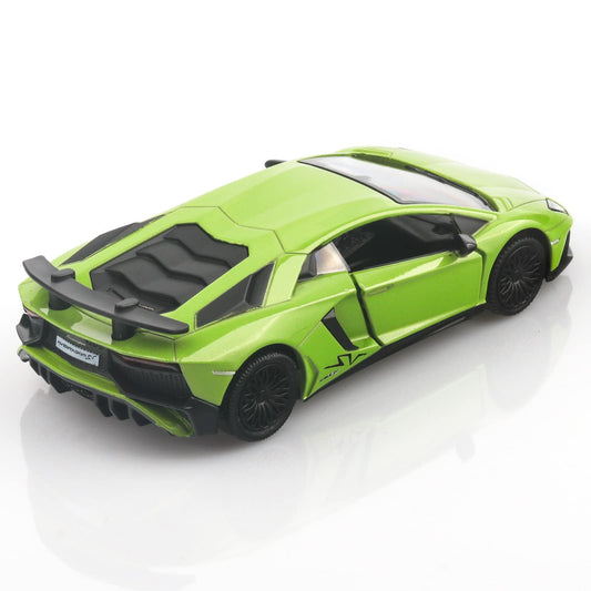 TOKAXI Lamborghini Aventador 1/36 side view highlights sturdy zinc alloy construction for durability.