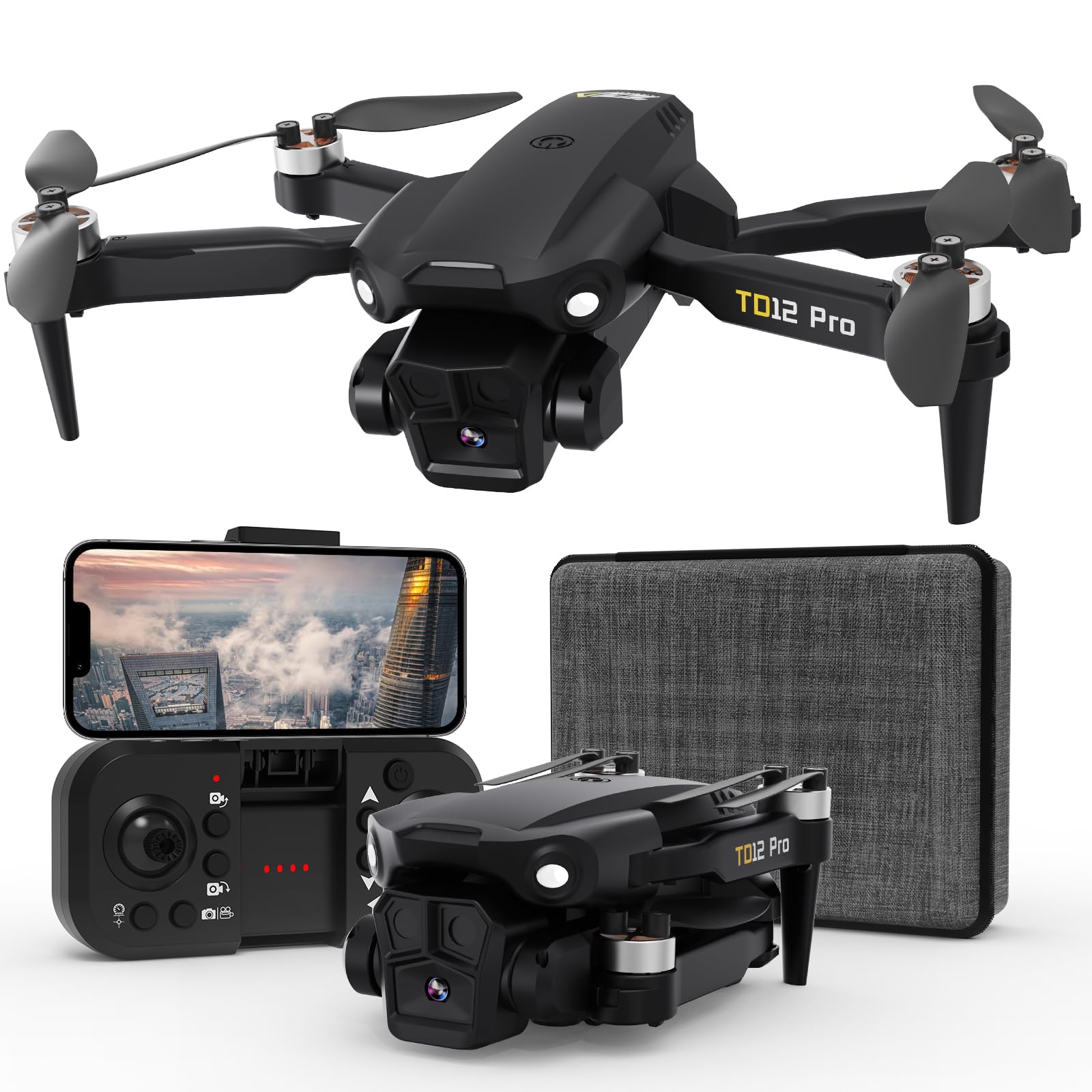 Toladrone TD12Pro with 1080P camera showing adjustable tilt for versatile aerial views.
