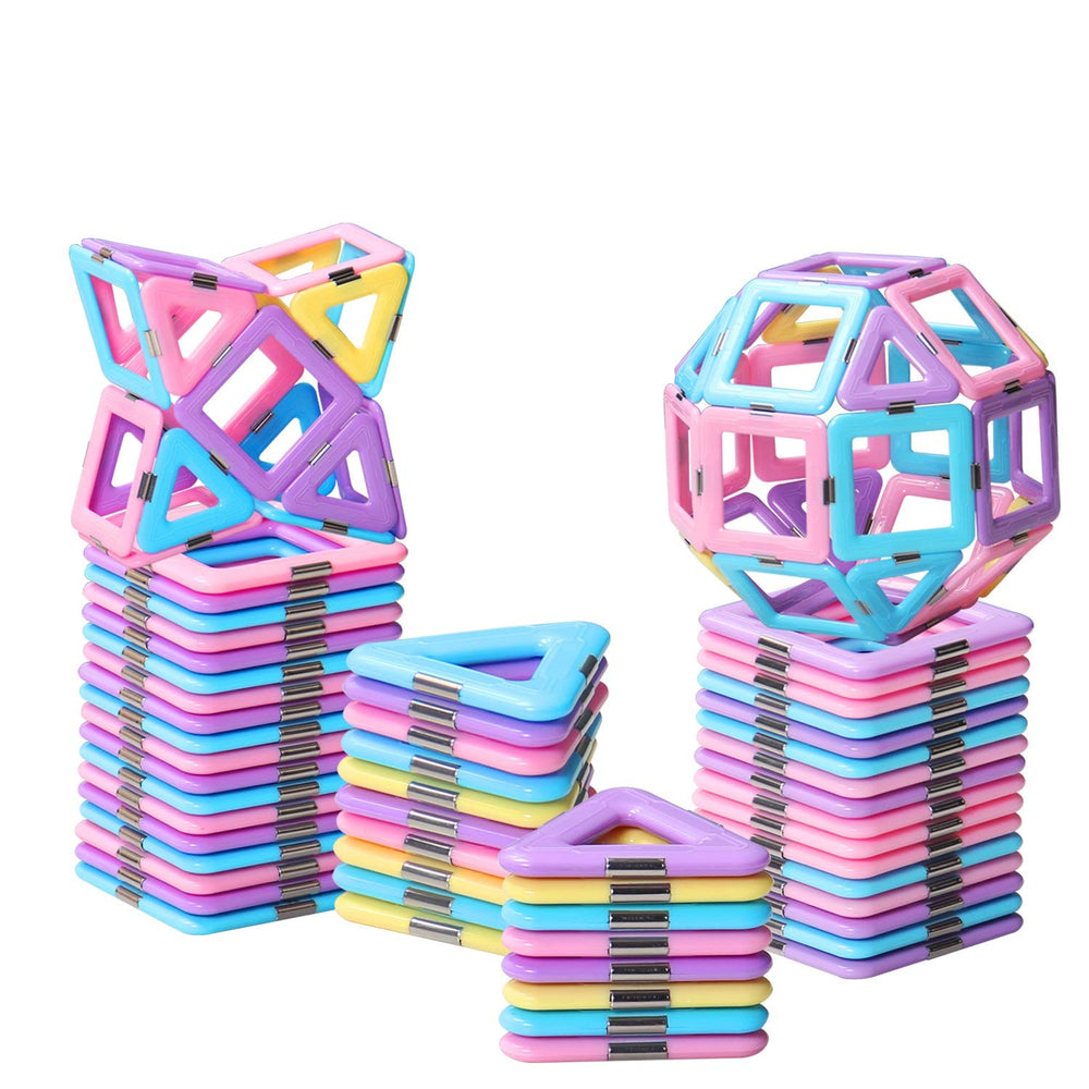 Tolnetr magnetic tiles castle-building scene encourages imaginative play and planning.