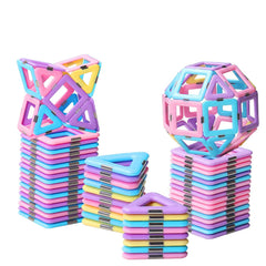 Tolnetr magnetic tiles castle-building scene encourages imaginative play and planning.