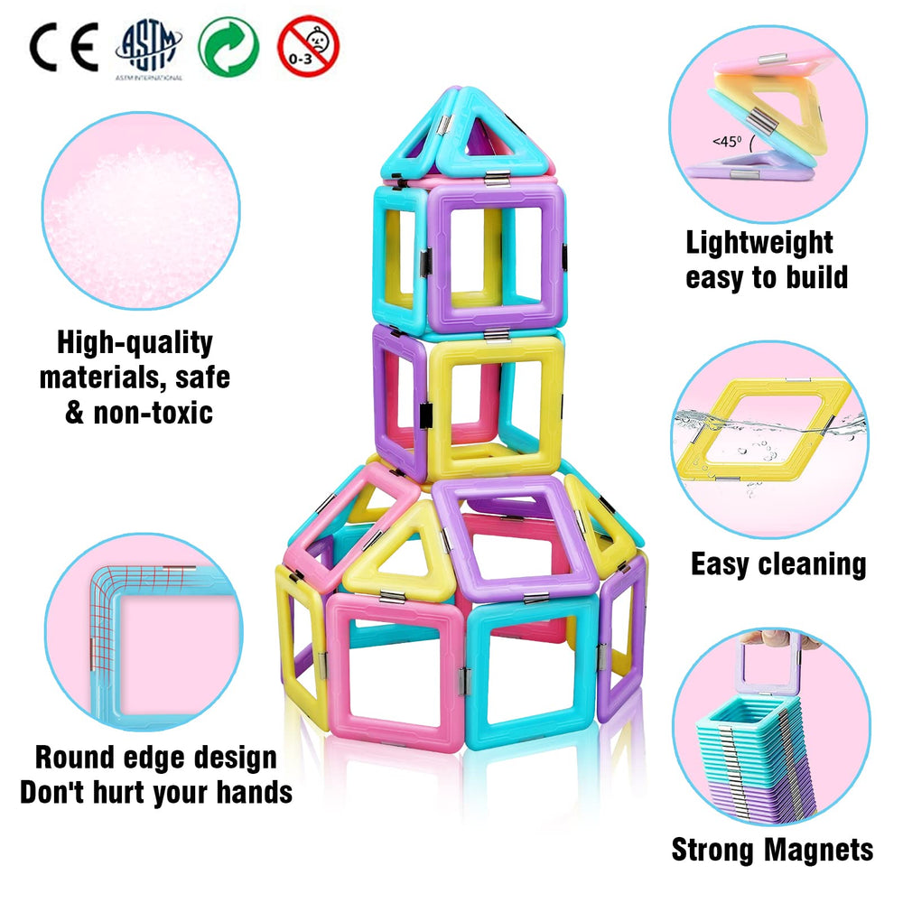 Tolnetr magnetic tiles pastel-colors kit adds soft aesthetics for calm play.