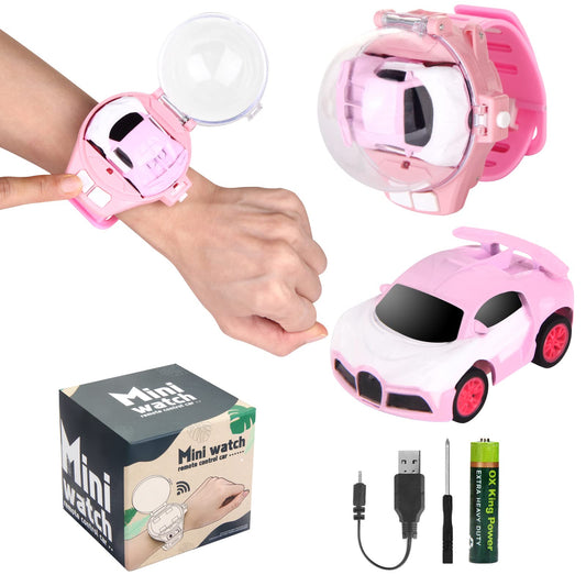 Tomatong RC watch pink front view with LEDs for exciting play.