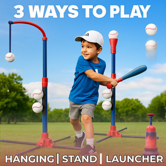 TOMLEON hanging tee enables adjustable ball placement for beginners.