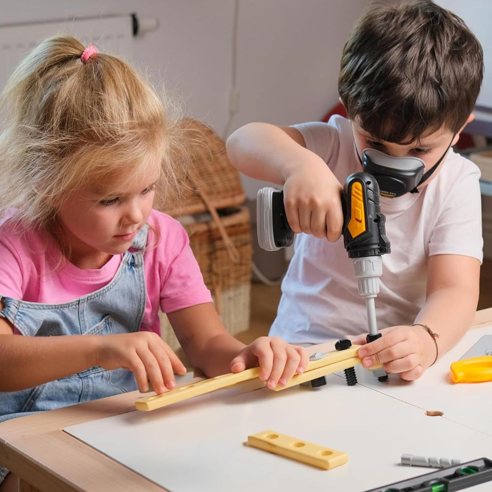 TOMLEON battery-operated drill ready for imaginative construction fun.