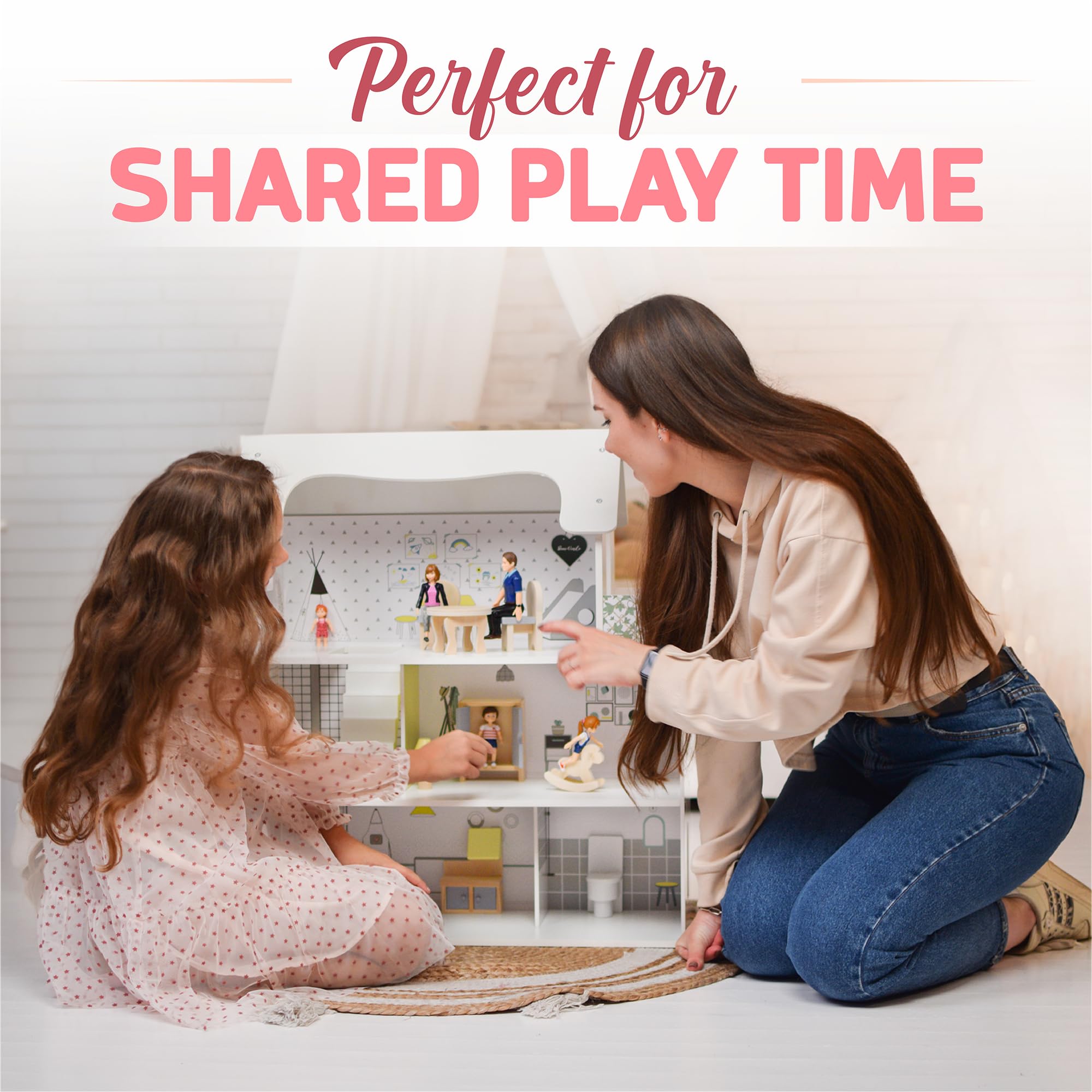 TOMLEON dollhouse people in-scene compatibility demonstrates easy fit.